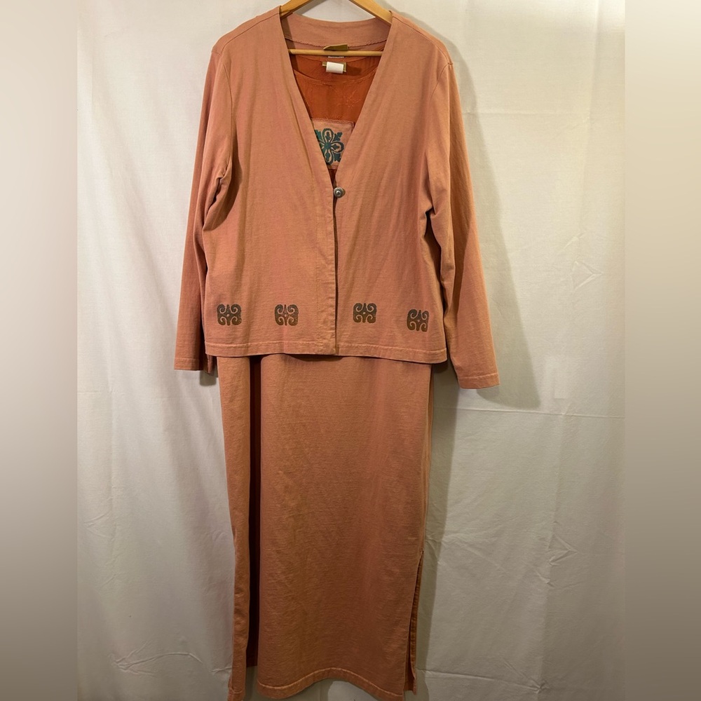 Vintage Blue Cactus Orange Maxi Sleeveless Dress with Jacket Size XL